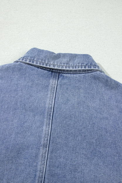 Beau Blue Studded Zip-Up Denim Jacket