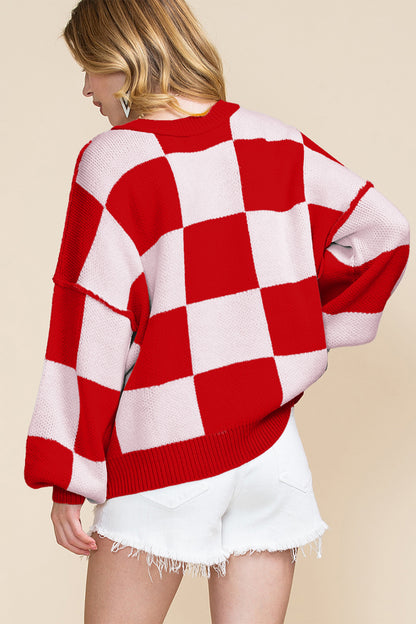Cedar Checkered Bishop Sleeve Sweater