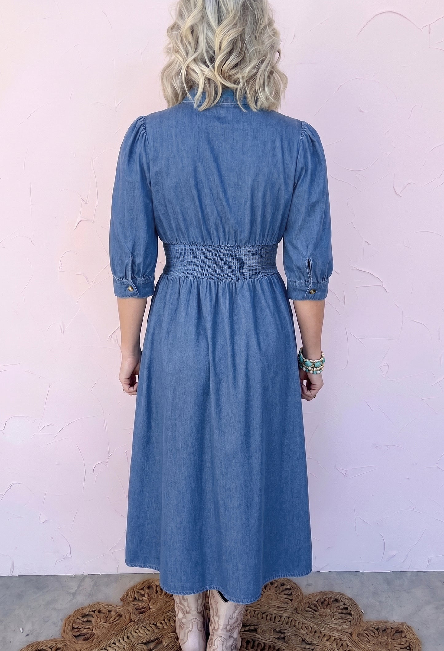 Riverbend Denim Puff Sleeve Midi Dress