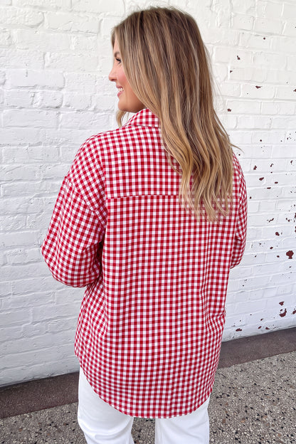 Red Plaid V-Neck Tunic