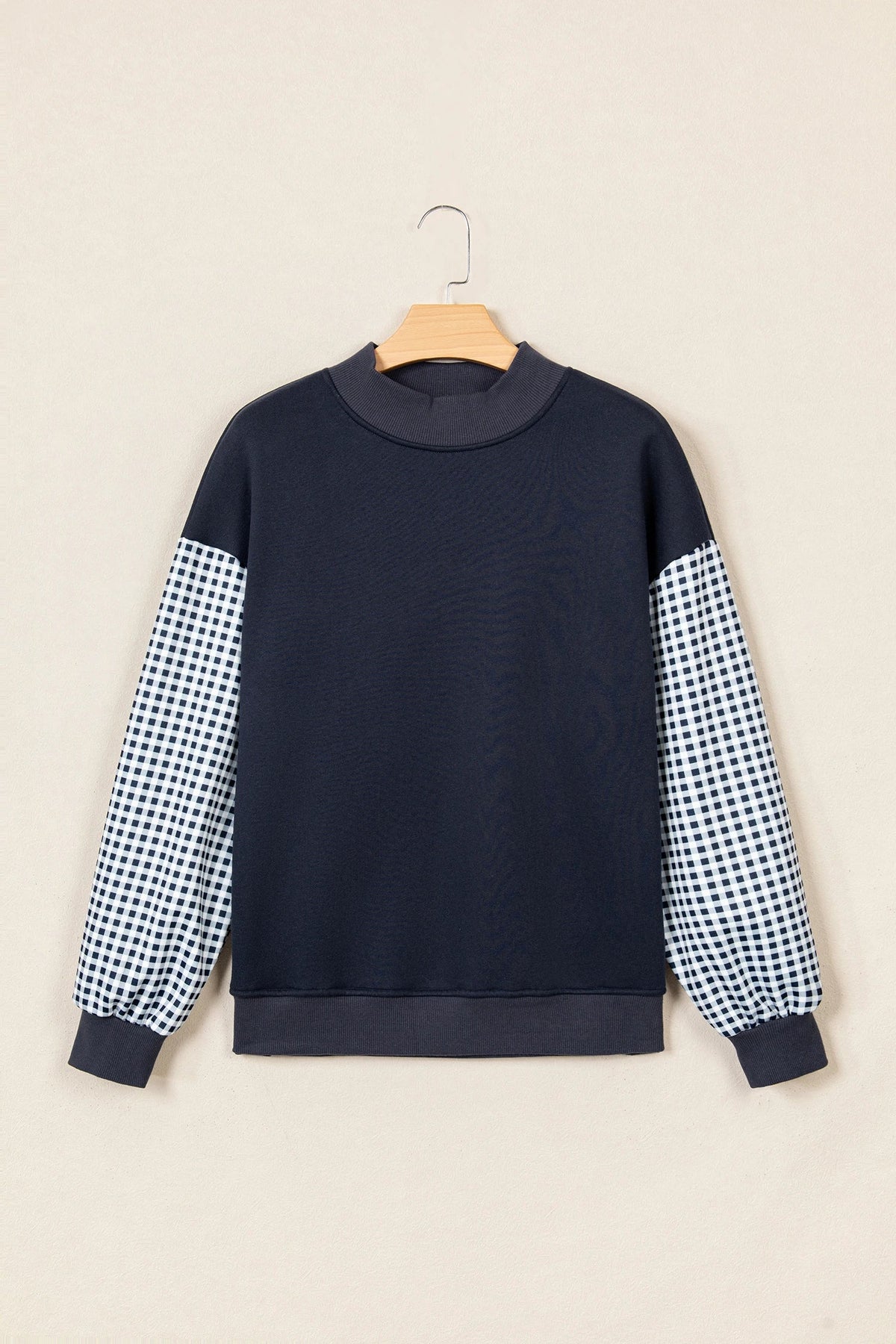 Navy Gingham Colorblock Sweatshirt