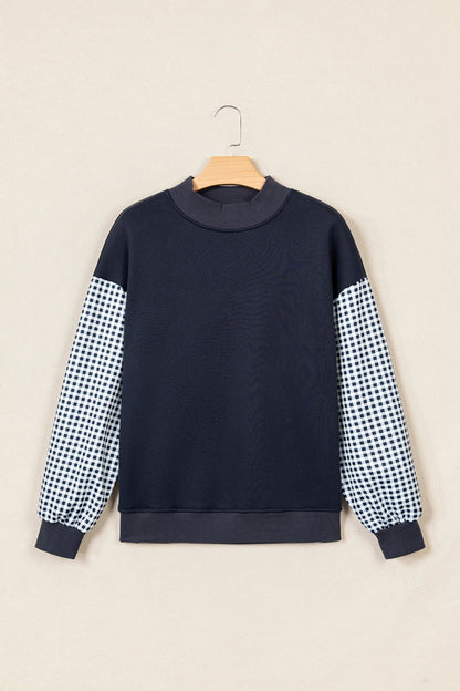 Navy Gingham Colorblock Sweatshirt