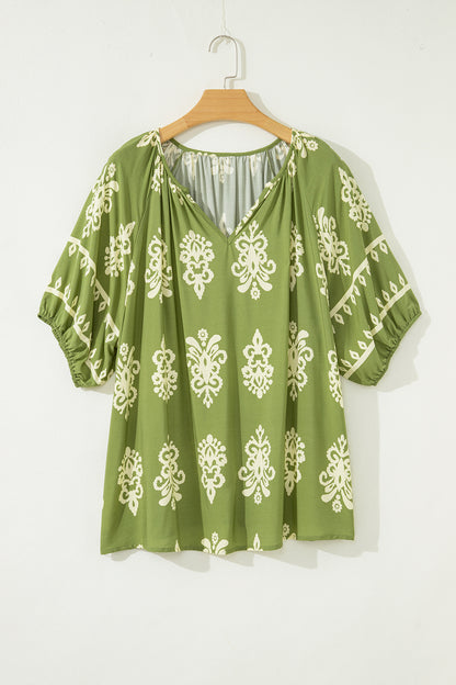 Floral Notched-Neck Blouse
