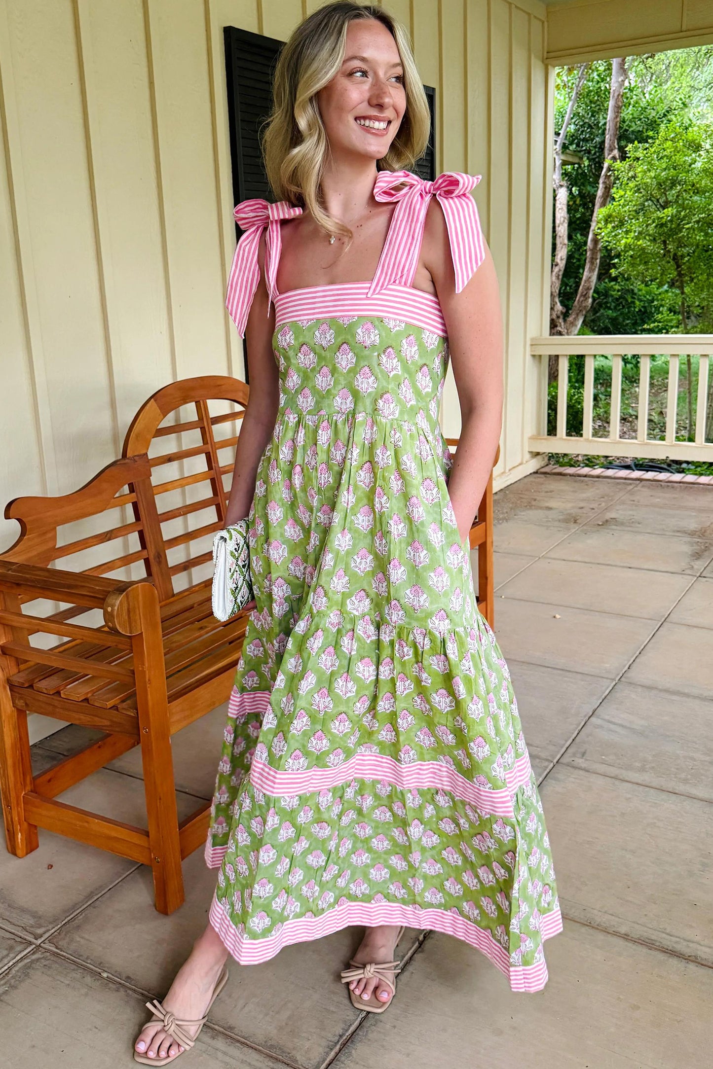 Garden Party Striped Floral Maxi Dress