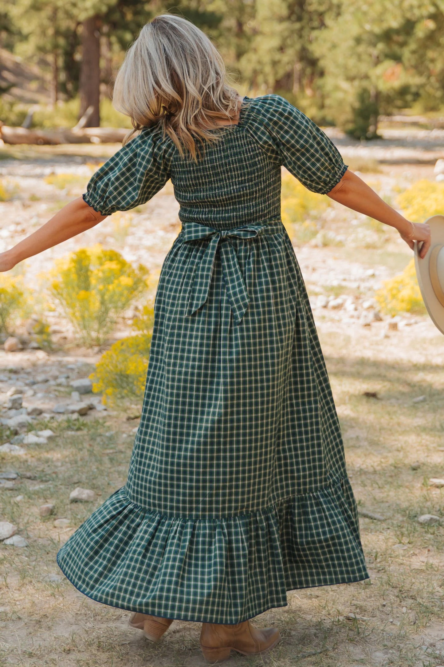 Porch Plaid Square Neck Dress