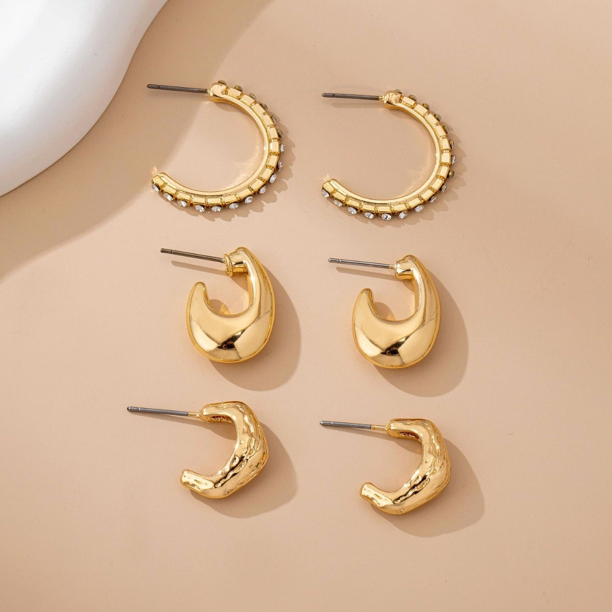 Tapered Rhinestone Huggie Hoop Trio