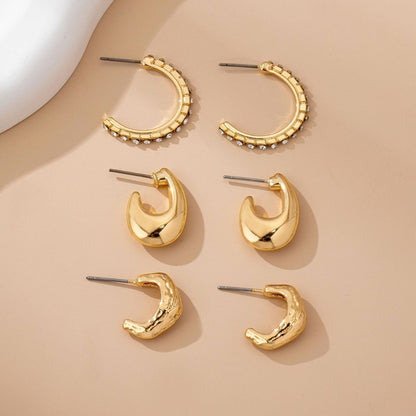Tapered Rhinestone Huggie Hoop Trio