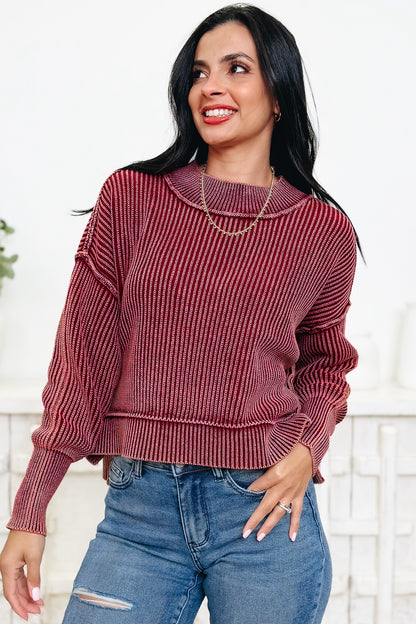 Red Dahlia Ribbed High-Neck Sweater