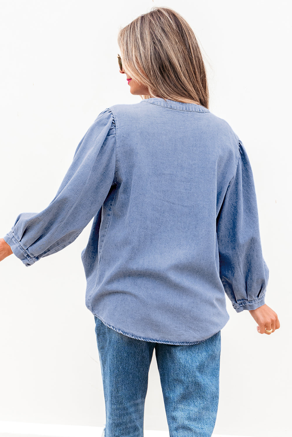 Bluebell Denim Bow Puff Sleeve Top