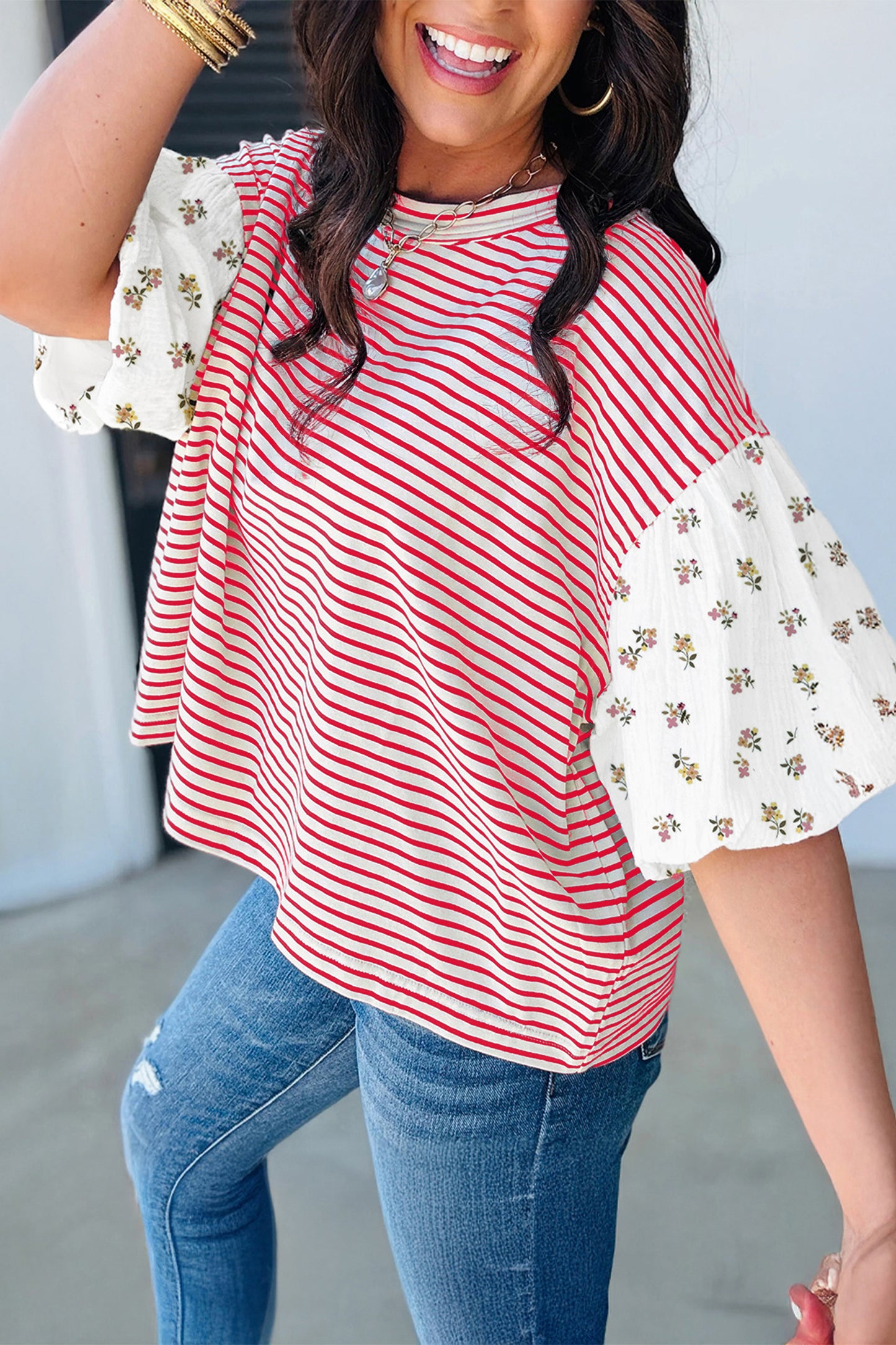 Front Porch Floral Puff Sleeve Top