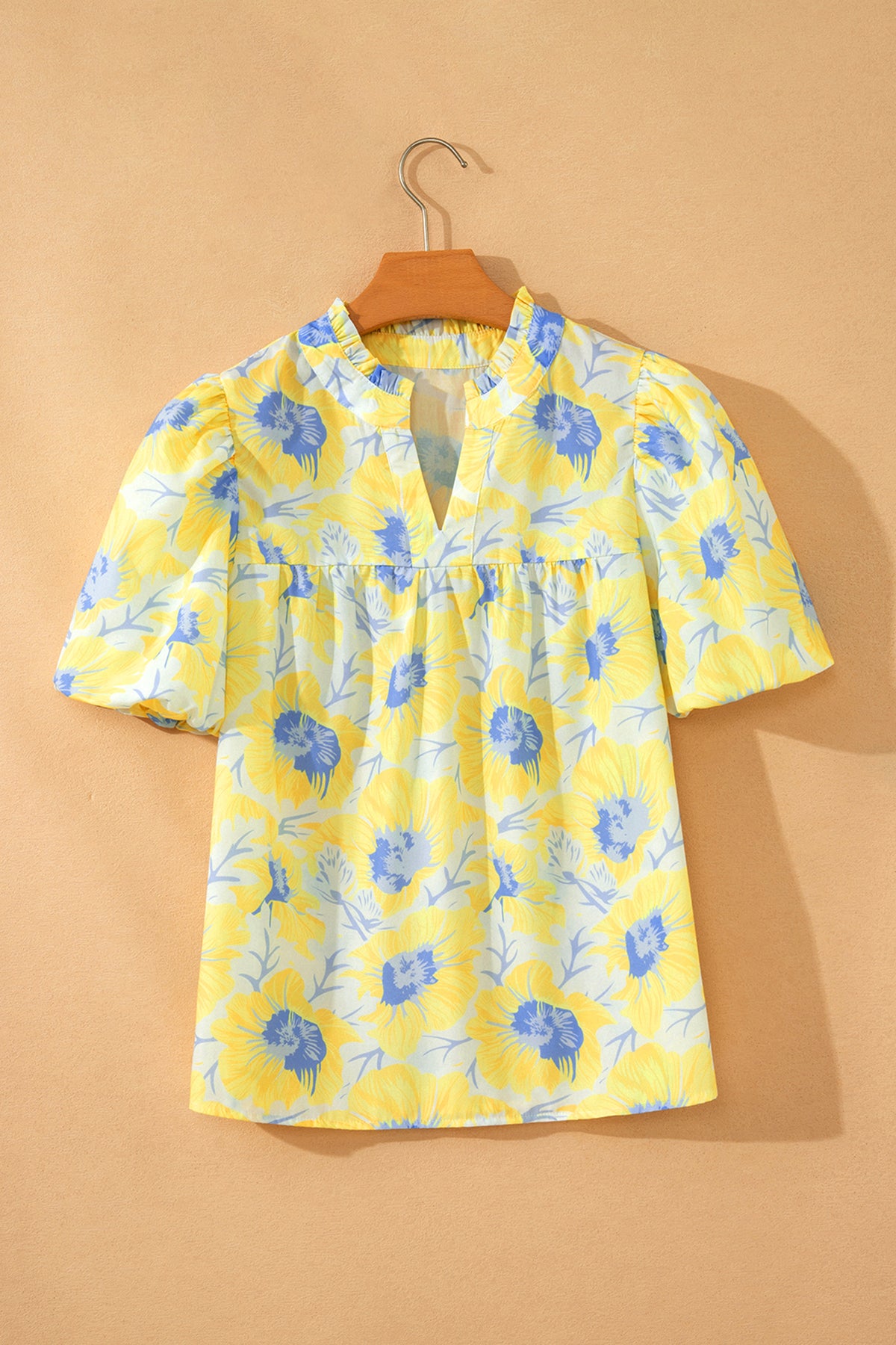 Floral Bubble-Sleeve Blouse