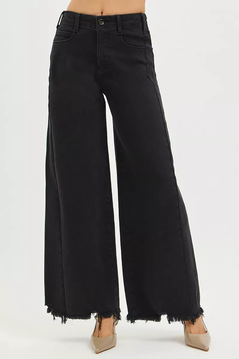 RISEN Tummy Control Frayed Hem Palazzo Jeans