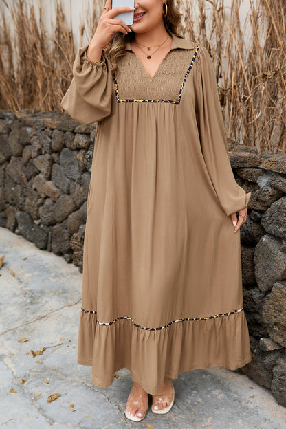 Chestnut Leopard-Trim Maxi Dress