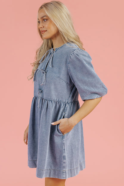 Bluebell Denim Bow Puff Sleeve Mini Dress