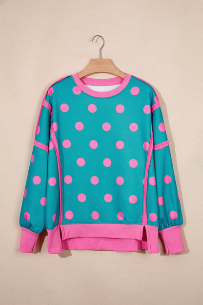 Polka Dot Contrast Reverse Seam Baggy Sweatshirt