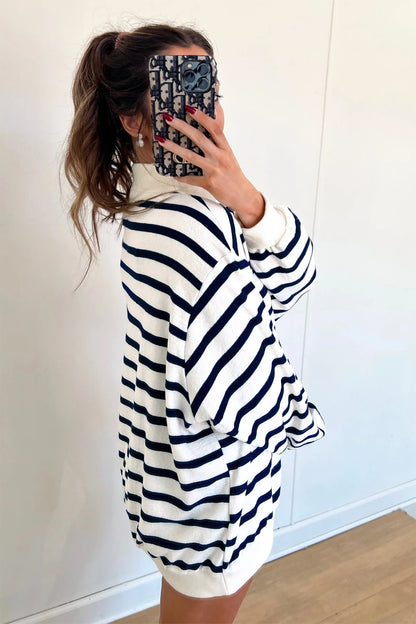 Striped Ribbed-Cuff Sweatshirt