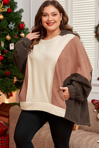 Brown Exposed-Seam Colorblock Hoodie