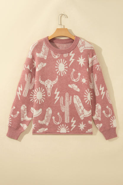 Desert Bloom Western Drop Shoulder Sweater