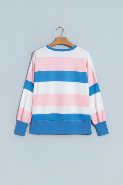 Pink Stripe Side Split Oversized Long Sleeve Top