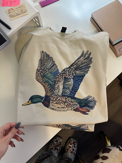 Faux Rhinestone Mallard Tee or Crewneck