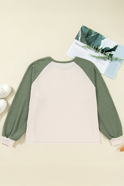 Mist Green Waffle Colorblock Top