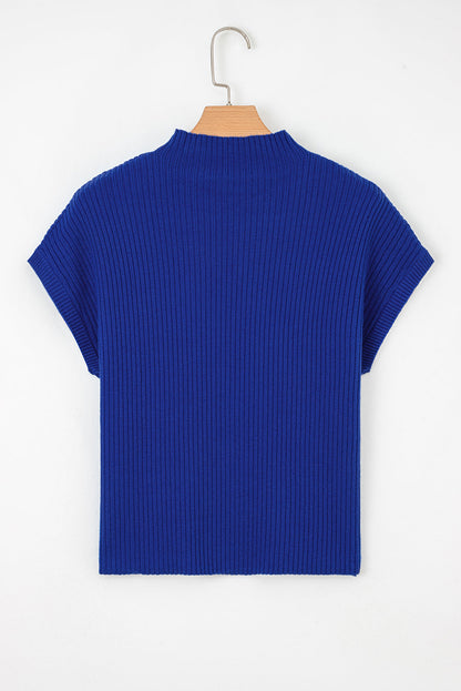 Solid Ribbed Knit Patch Pocket Short Sleeve Top