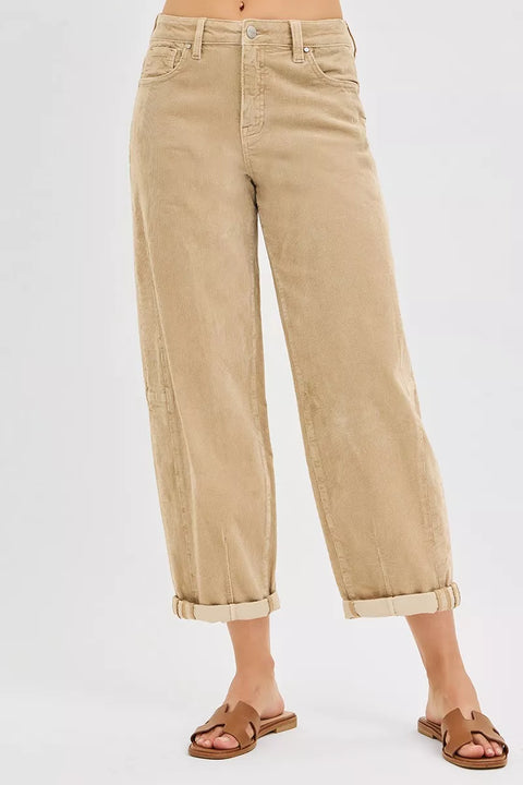 RISEN High Rise Cropped Barrel Corduroy Pants