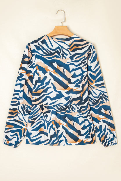 Zebra Tie-Front Puff-Sleeve Top