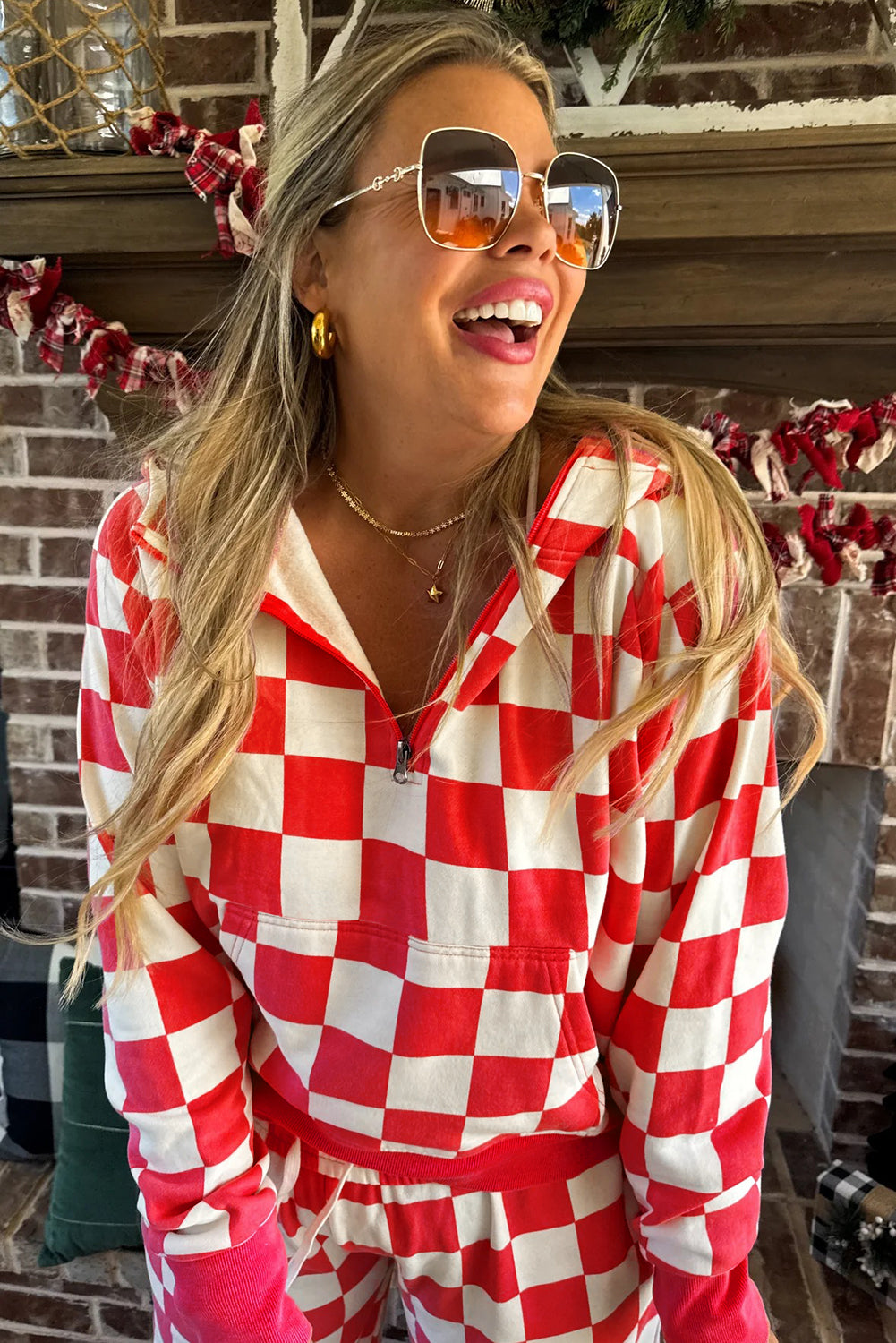 Peppermint Check Half-Zip Pant Set