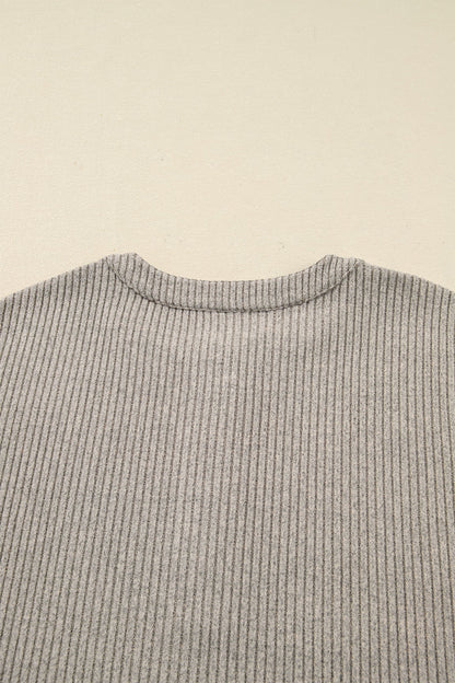 Plus Size Ribbed Knit Kangaroo Pocket Henley Top