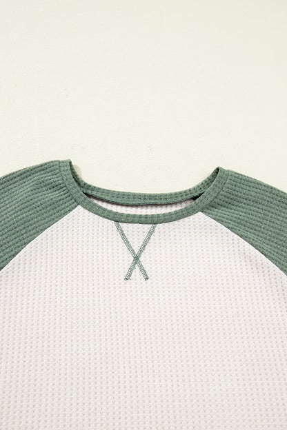 Mist Green Waffle Colorblock Top