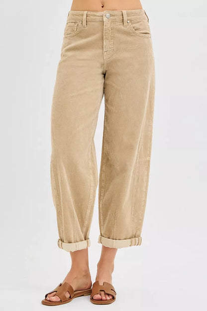 RISEN High Rise Cropped Barrel Corduroy Pants