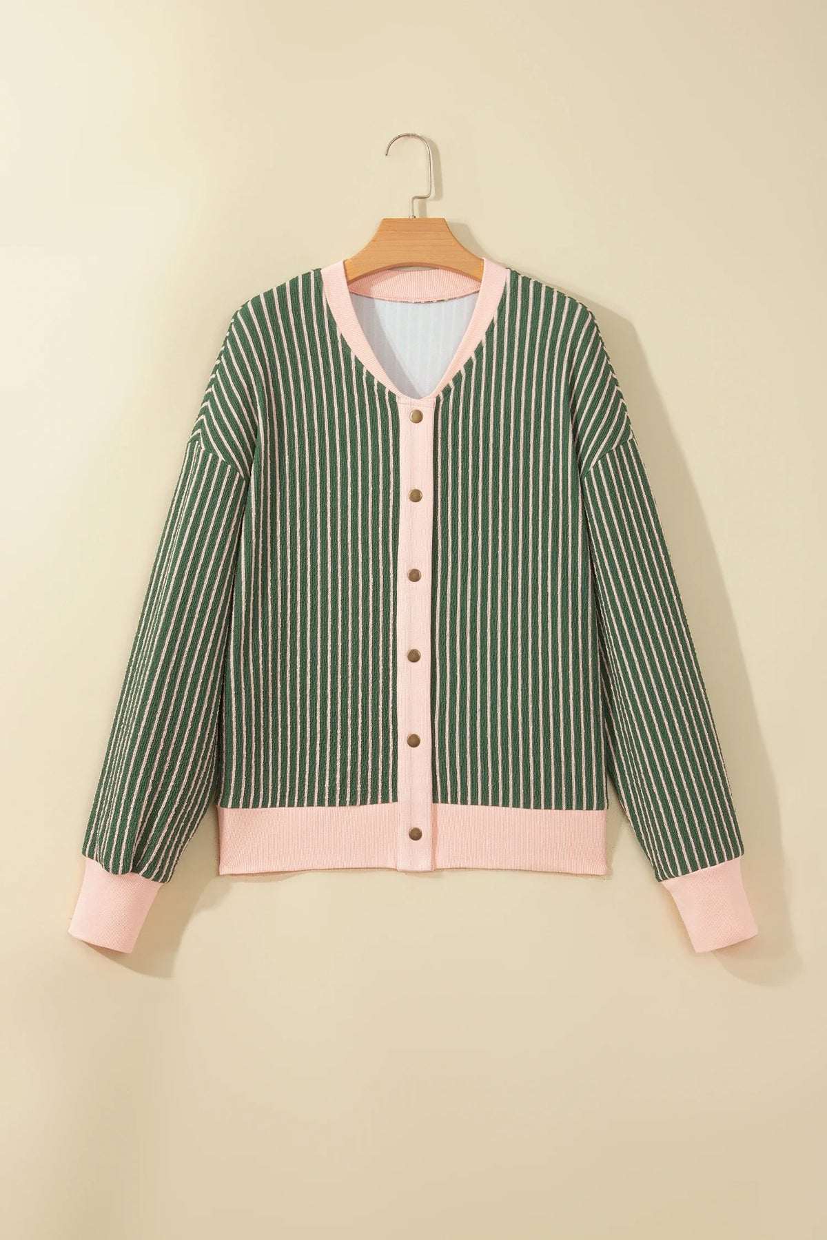 Stripe Contrast Trim Buttoned V-Neck Cardigan — product image 2