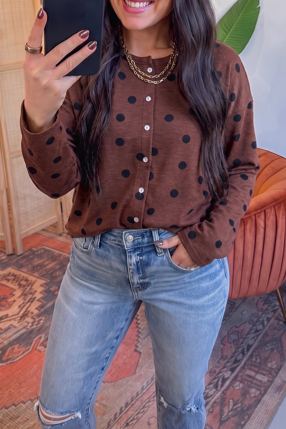 Polka Dot Button-Front Shirt