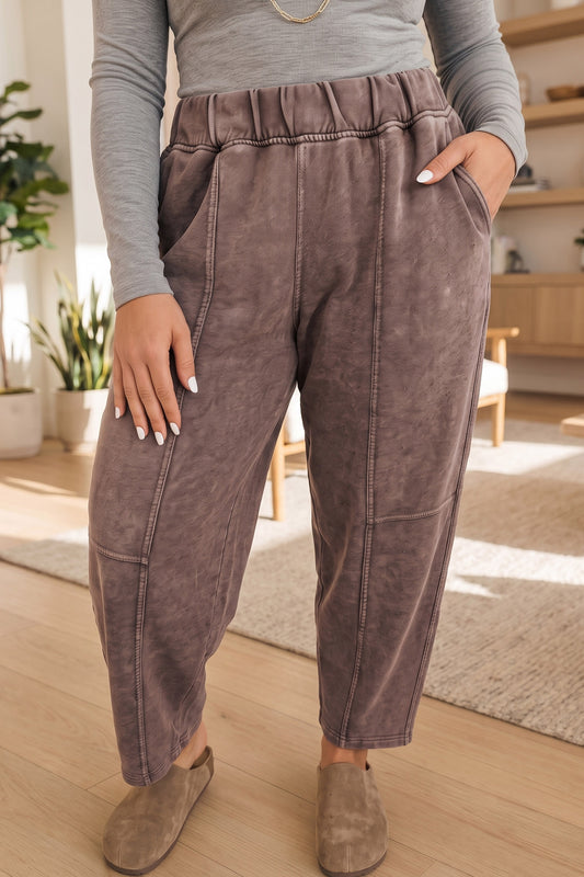 Coffee Mineral Wash Barrel Pants