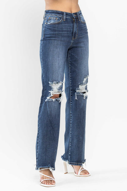 Judy Blue High Waist 90s Distressed Straight Jeans