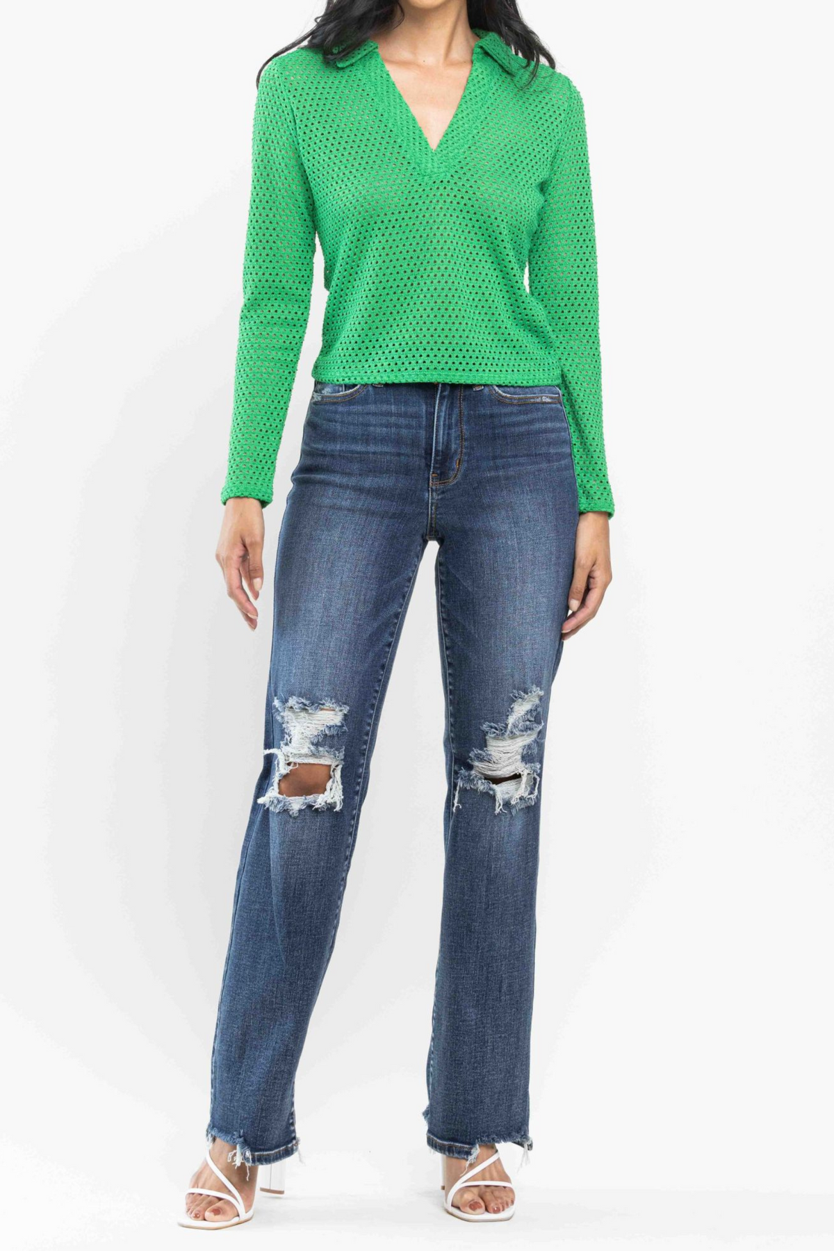 Judy Blue High Waist 90s Distressed Straight Jeans