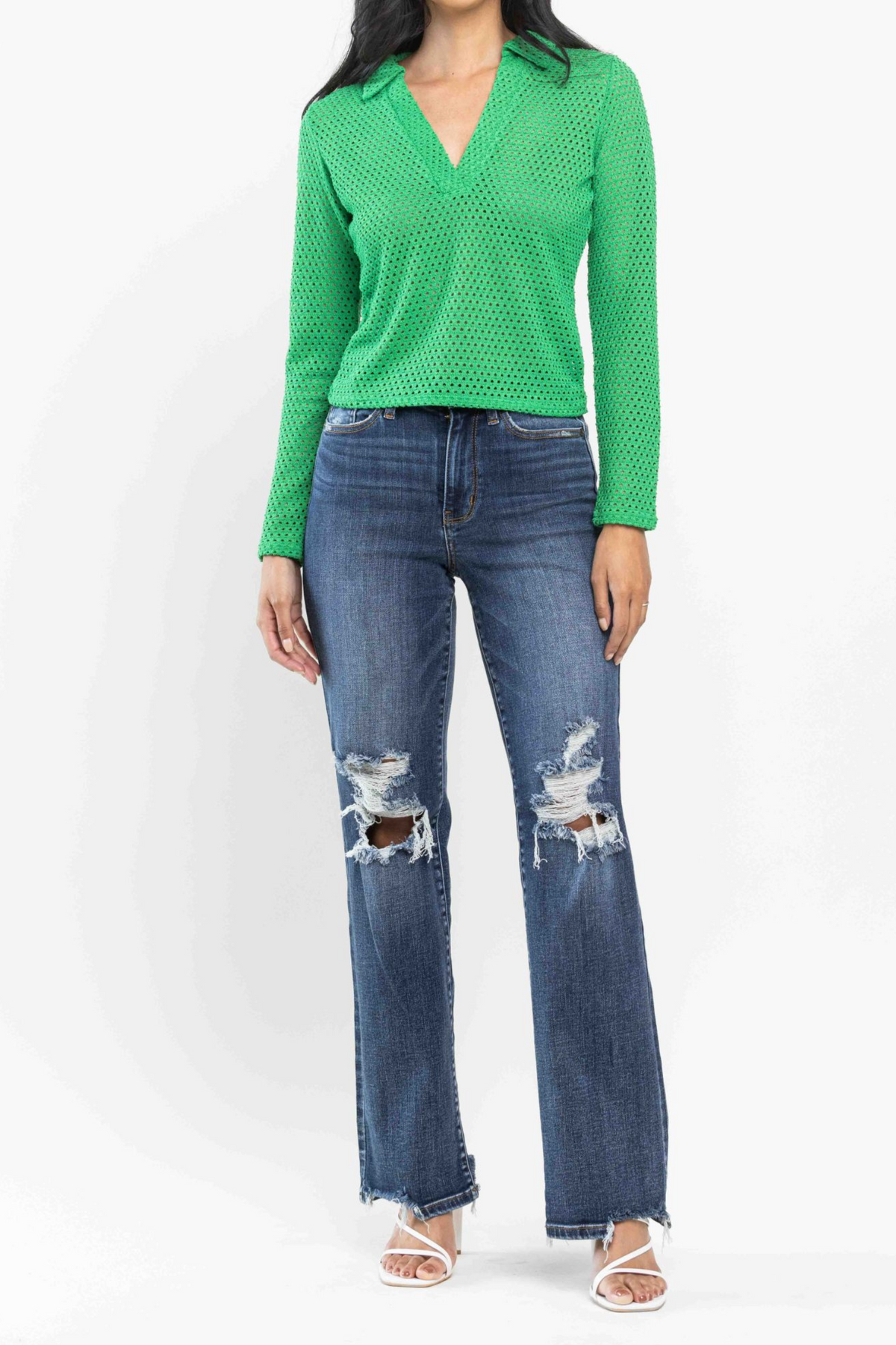 Judy Blue High Waist 90s Distressed Straight Jeans