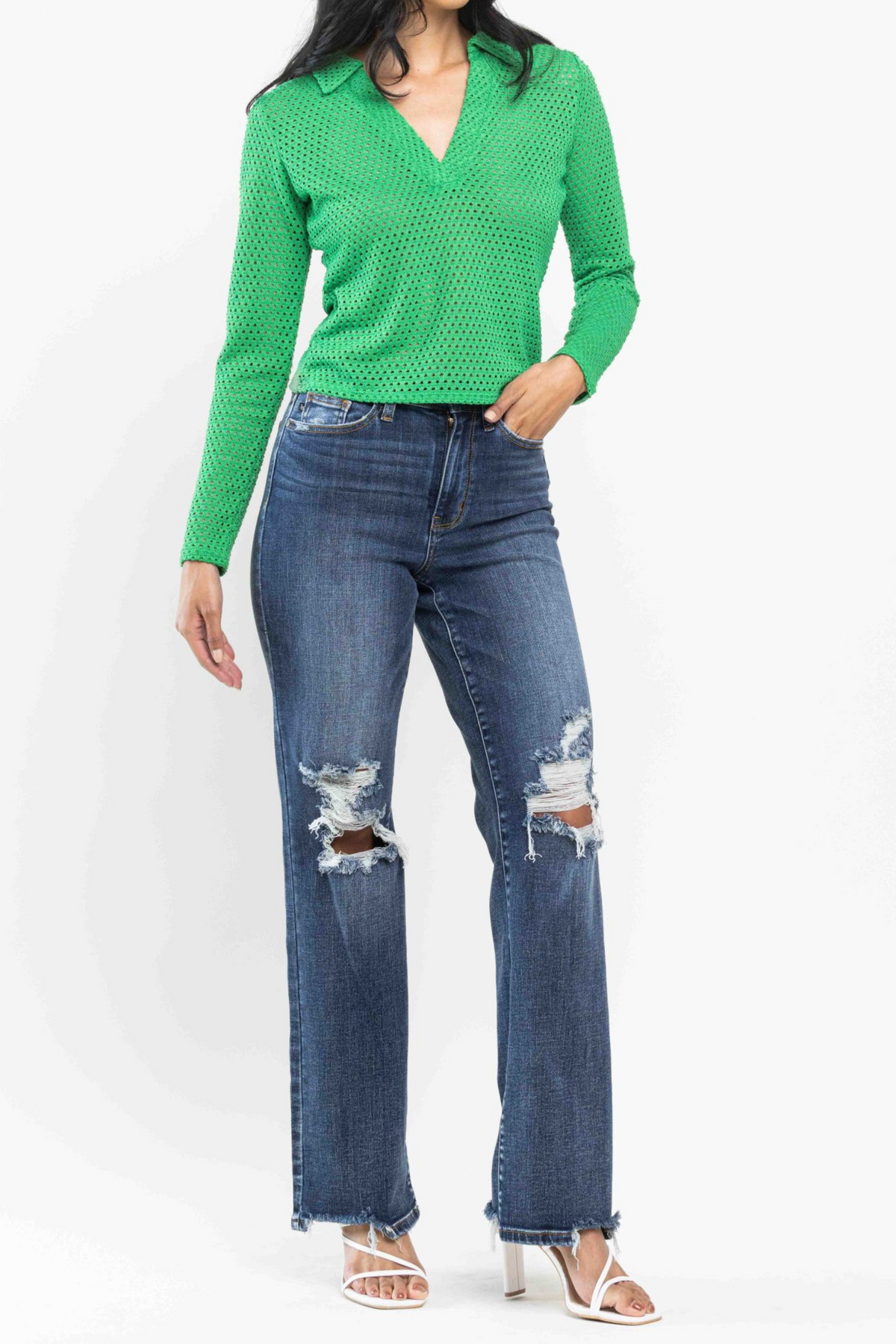 Judy Blue High Waist 90s Distressed Straight Jeans