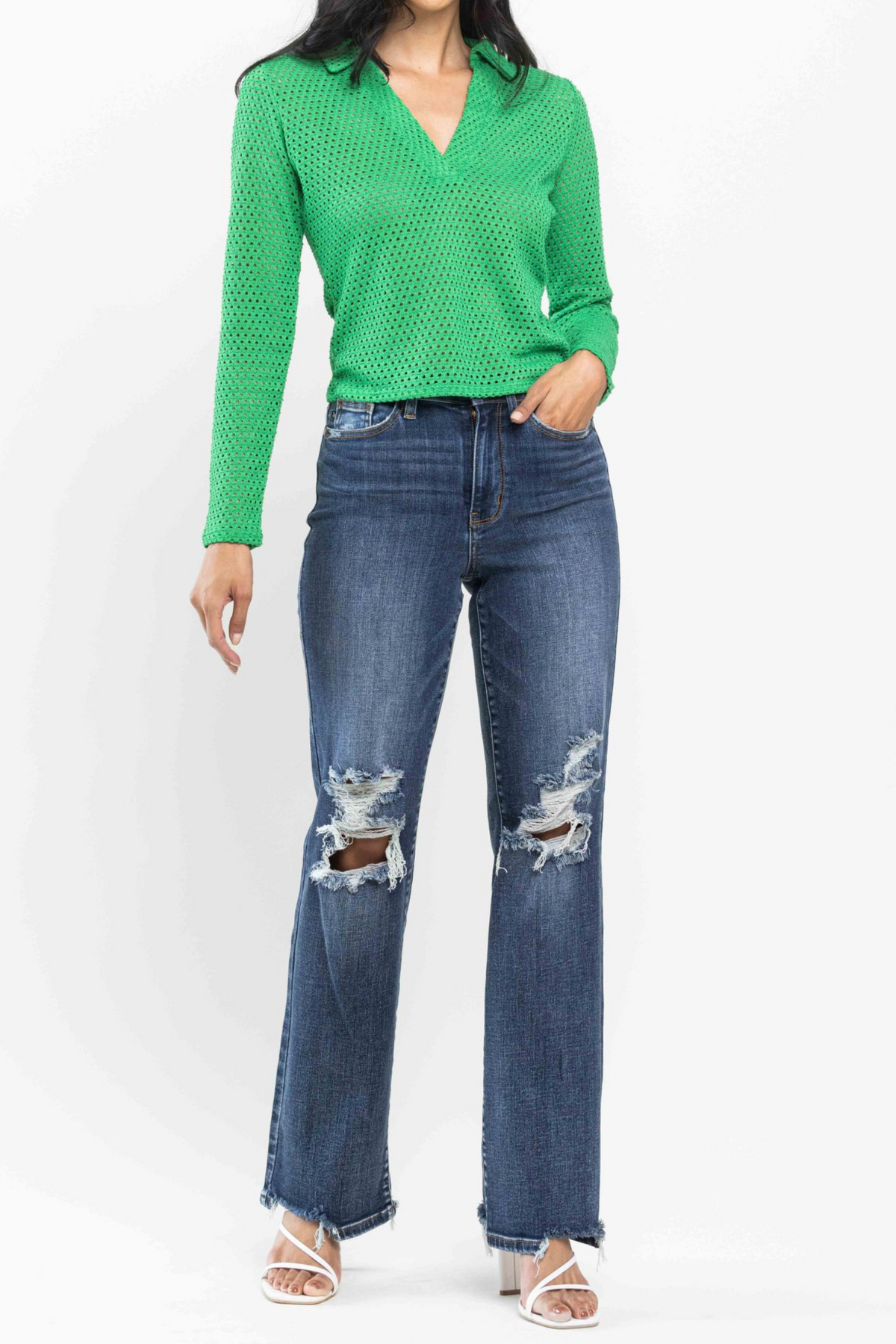 Judy Blue High Waist 90s Distressed Straight Jeans
