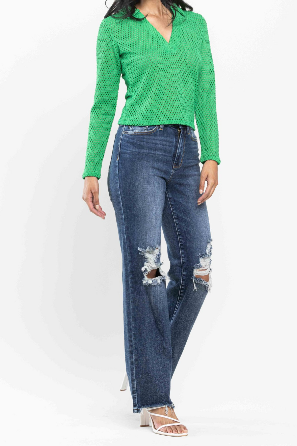 Judy Blue High Waist 90s Distressed Straight Jeans
