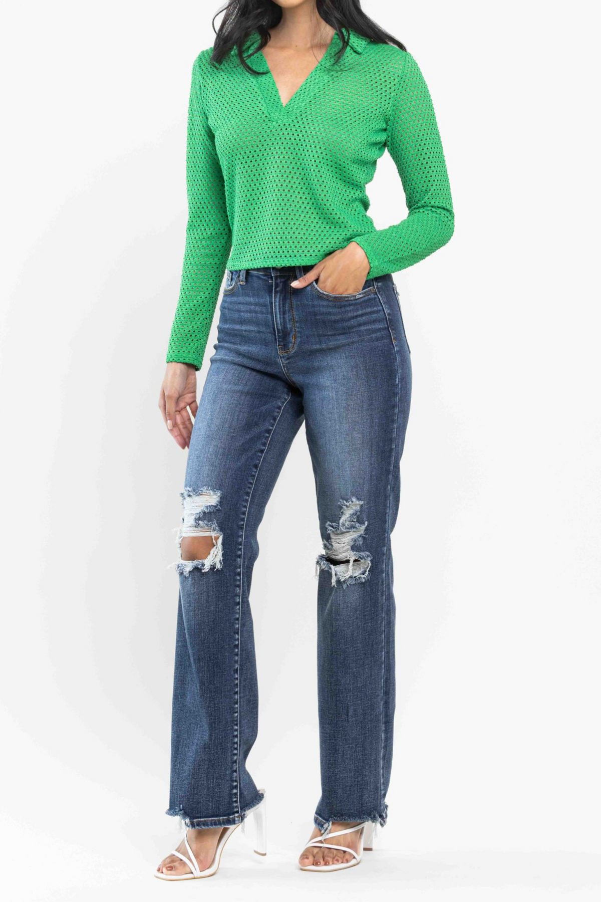 Judy Blue High Waist 90s Distressed Straight Jeans