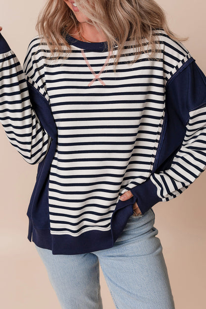Striped Exposed-Seam Sweatshirt