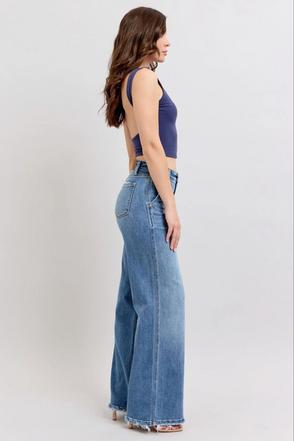 Judy Blue Lux Retro Wide Leg Jeans — Light Distressing