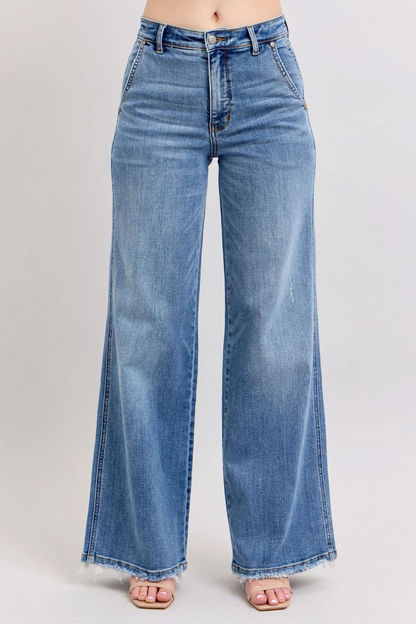 Judy Blue Lux Retro Wide Leg Jeans — Light Distressing
