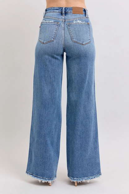 Judy Blue Lux Retro Wide Leg Jeans — Light Distressing