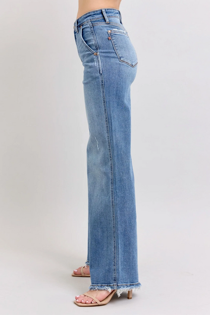 Judy Blue Lux Retro Wide Leg Jeans — Light Distressing