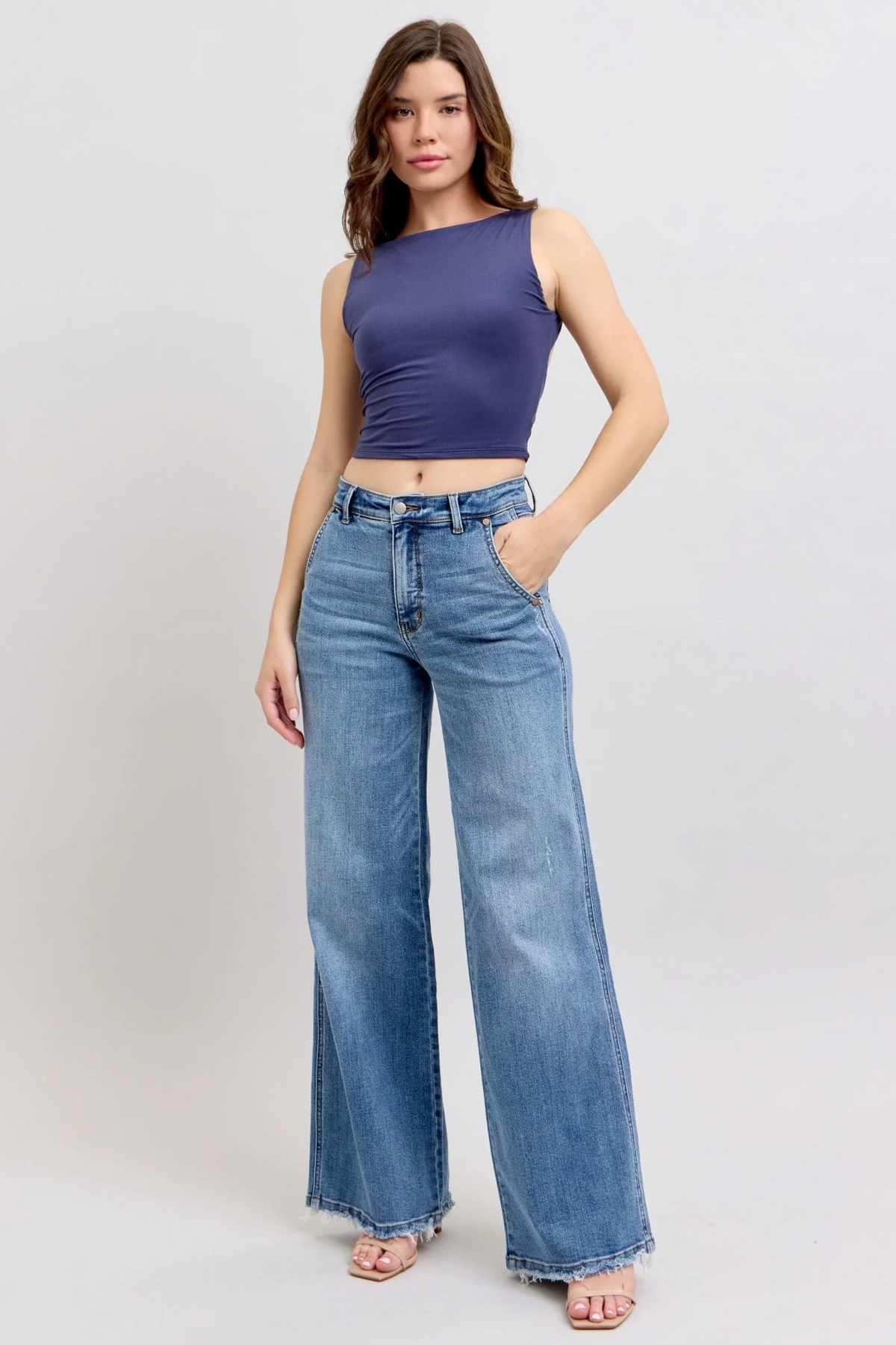 Judy Blue Lux Retro Wide Leg Jeans — Light Distressing
