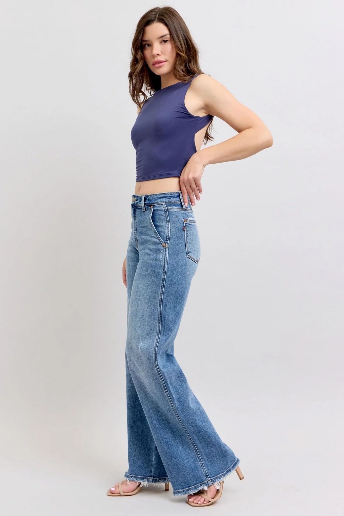 Judy Blue Lux Retro Wide Leg Jeans — Light Distressing