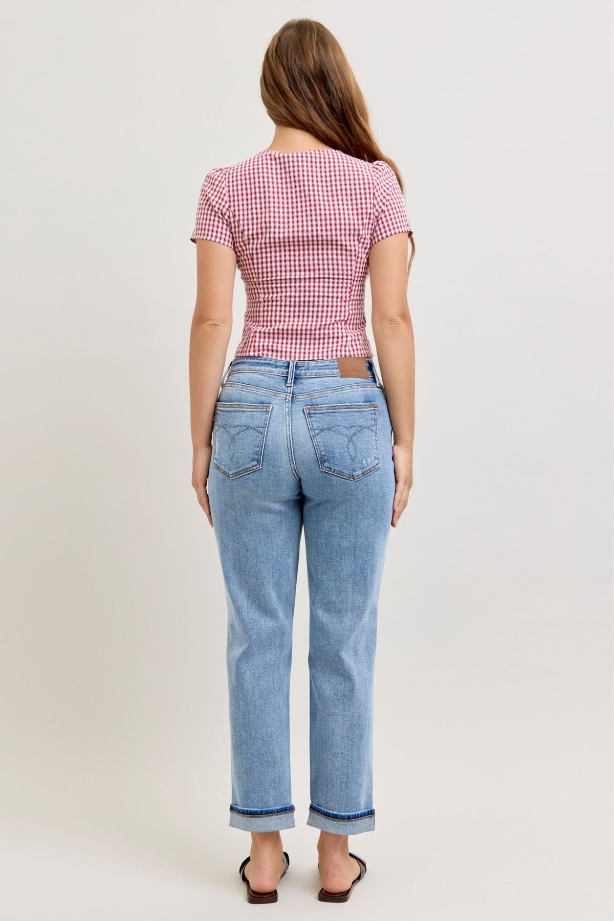 Judy Blue Mid Rise Distressed Cuffed Boyfriend Jeans